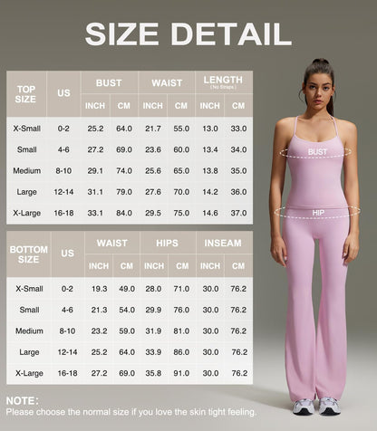 OMKAGI 2 Piece Workout Sets for Women Padded Tank Tops Flare Leggings Pilates Outfits