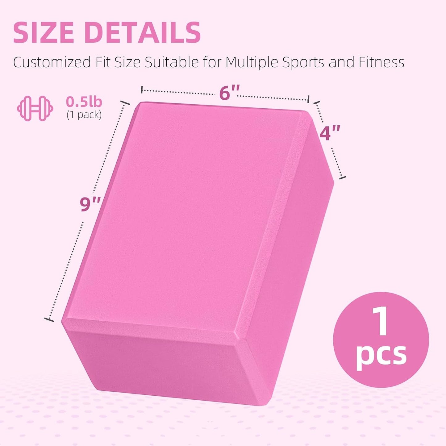 1 Pack Large Foam Yoga Blocks 9x6x4 Inches, Sturdy Pilates Block, Workout Block, Non Slip Surface Yoga Brick for Pilates Meditation, Stretching and Toning, Pink