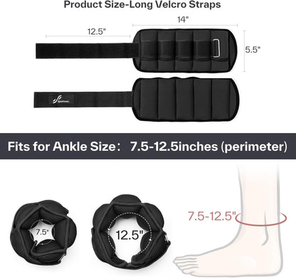 Sportneer Adjustable Ankle Weights Set - 1 Pair (2-10 lbs) Removable Sandbags for Women & Men, Comfortable Neoprene Leg Weights for Walking, Running, Pilates, Yoga, Home Workout & Physical Therapy
