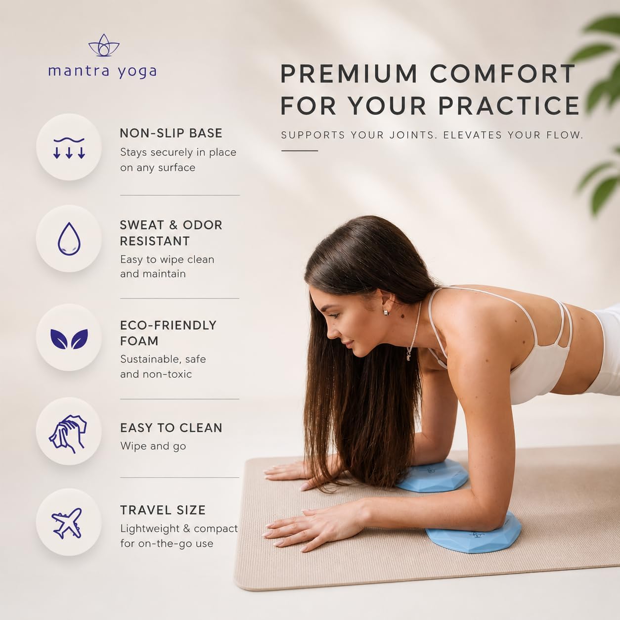 Mantra Yoga Knee Pads (Set of 2) – Extra Thick & Non-Slip Pads for Yoga, Pilates & Fitness – Ergonomic Design for Joint Protection – Lightweight, Portable & Durable Foam