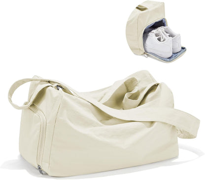 Small Gym Bag with Shoe Compartment, Workout Sport Duffle Bag for Women Travel, Waterproof Shoulder Overnight Bags Lightweight Carry on Tote Bags for Swim, Yoga, Dance