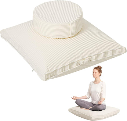 Meditation Cushion Set, Large Meditation Pillow with Ergonomic Support Prayer Pad, Modern Zafu & Zabuton Set to Mindfulness, Yoga, Removable Corduroy Cover, Green, 32in