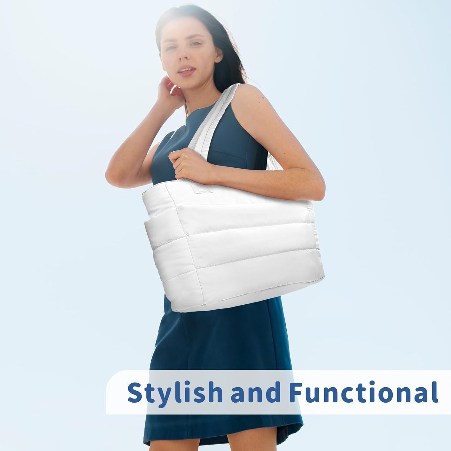 TOPDesign Puffer Tote Bag for Women, Lightweight Puffy Handbag with Compartments, Quilted Shoulder Bag for Work, Travel, Gym - Colors A
