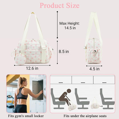 CAMTOP Mini Gym Bag for Women, Small Gym Tote Bag Puffy Quilted Sports Duffel Bag with Wet Compartment and Coin Purse Duffel Bags Dance Yoga Workout Bag for Gifts (All Black, Mini-12.6")