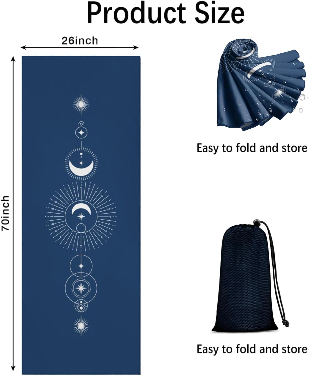 Hot Yoga Mat Towel with Corner Pockets Yoga Towels for Hot Yoga Non Slip with Travel Bag Sweat Absorbent Yoga Blankets Mat Cover for Workout Gym 70"x26" (Mountain-01, 70x26)