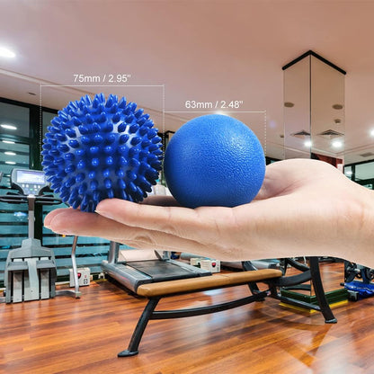 URAQT Spiky Massage Ball Set, 2 Pack Physical Therapy Massage Balls, Hard Lacrosse Ball & Spiky Massage Ball for Myofascial Release and Trigger Point Deep Tissue Massage (Red)