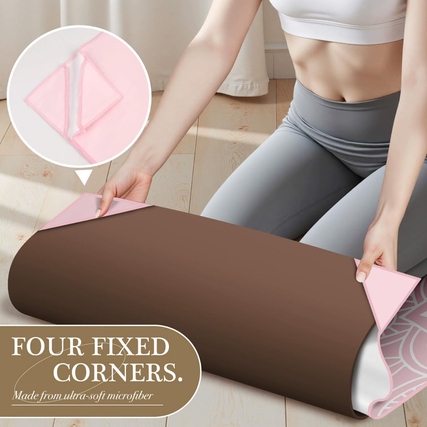 Yoga Towel with Corner Pockets Non Slip Hot Yoga Towel 24" x72" for Hot Yoga, Pilates Fitness,Sweat,Bikram,Workout,Non Slip Sweat Absorbent Hot Yoga Towels (Purple with Non-Slip Grip Dot)