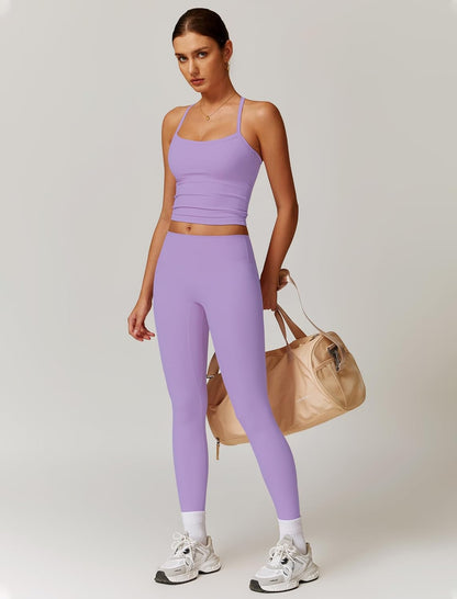 QBGJTD Womens Workout Sets Two Piece Cross Back Tank Top Matching High Waist Leggings Sets Gym Outfits Work Out Clothes