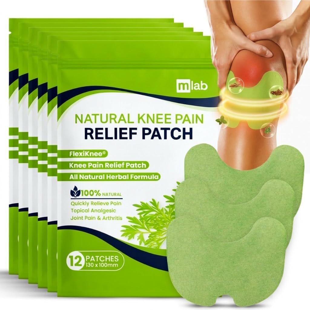 FLexiknee Warming Herbal Pain Patches for Knees w/ 12-Hour Extra Strength & Adhesion - Bone-on-Bone, Joint Ache, Muscle Soreness Support - 12 Heat Patches for Pain Relief for Knees, Back & Neck