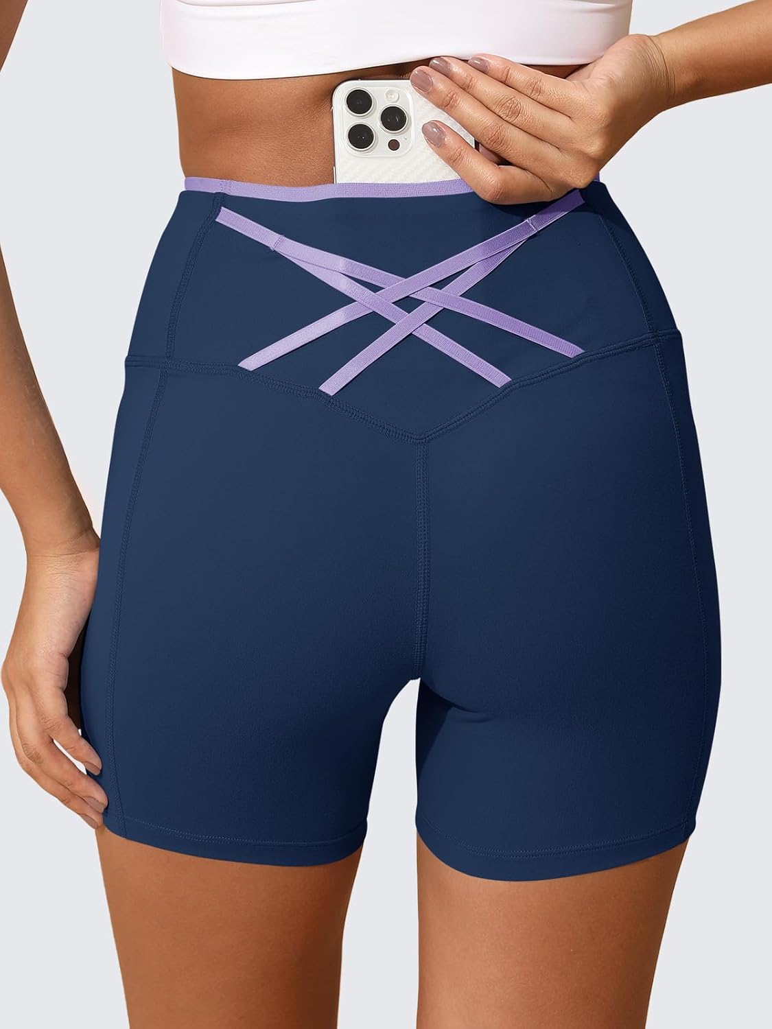 Aoysky Womens Workout Biker Shorts 5" Color Block High Waisted Yoga Athletic Shorts