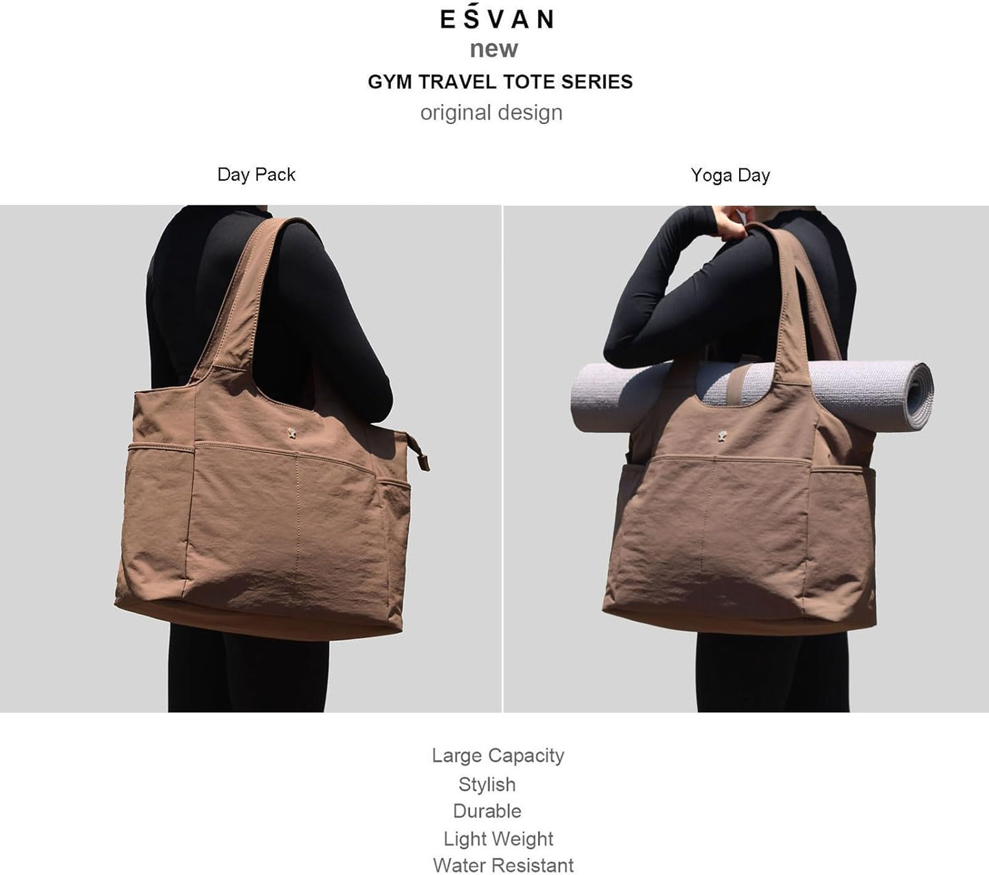 ESVAN Yoga Tote Bag Mat bag Women Shoulder Bags Carryall Tote for Travel Office Workout Gym Nurse Beach