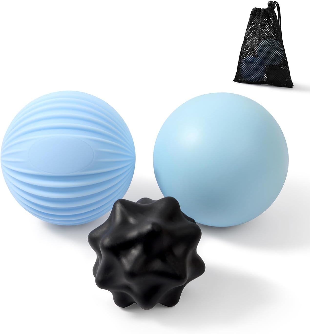 Silicone 3-Piece Massage Ball Set - Peanut, Textured and Spiky Lacrosse Balls to Relieve Tension,Muscle Knots & Plantar Fasciitis with Deep Tissue Release for Foot,Back,Hip,Arm & Legs