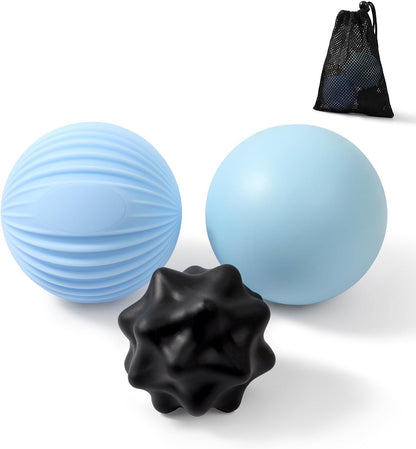 Silicone 3-Piece Massage Ball Set - Peanut, Textured and Spiky Lacrosse Balls to Relieve Tension,Muscle Knots & Plantar Fasciitis with Deep Tissue Release for Foot,Back,Hip,Arm & Legs