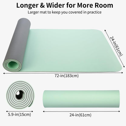 Thick TPE Yoga Mat, Non-Slip Eco-Friendly Exercise Mat with Carrying Strap for Yoga, Pilates and Home Workouts, Standard and Extra Wide Options