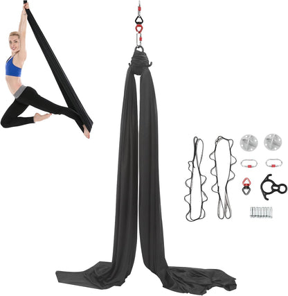 LOYALHEARTDY Aerial Silks Starter Kit, 11 Yards Equipment Set for Aerial Yoga, Durable Aerial Yoga Hammock Aerial Swing for Aerial Acrobatic, Aerial Dance & All Levels (L:10m W:2.6m)