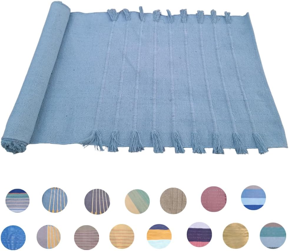 Jaipur art & Rugs Organic Cotton Yoga Mat - Eco-Friendly Hand-Woven Rug - Non Slip & Thick (24”x72”x5mm) for Everyday Fitness at Home - Comfortable Extra-Long