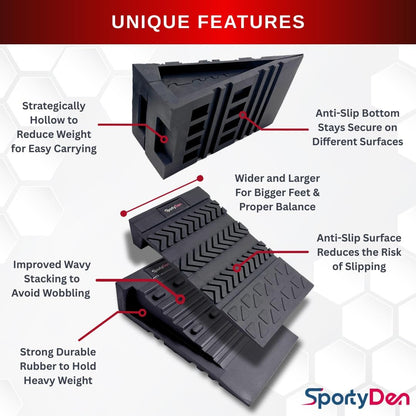Squat Wedge Block - Non Slip Rubber - 3 Adjustable Angles - Men Shoe Size up to US11-4Pcs Set - Heel Elevated Squat - Calf Raises Ramp - Weight Lift & Stretch - 2 Bands & a Carry on Bag