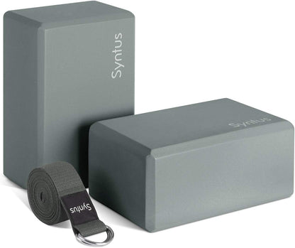Syntus Yoga Block and Yoga Strap Set, 2 Soft Non-Slip Yoga Blocks 9×6×4 inches, 8FT Metal D-Ring Strap for Yoga, General Fitness, Pilates, Stretching and Toning