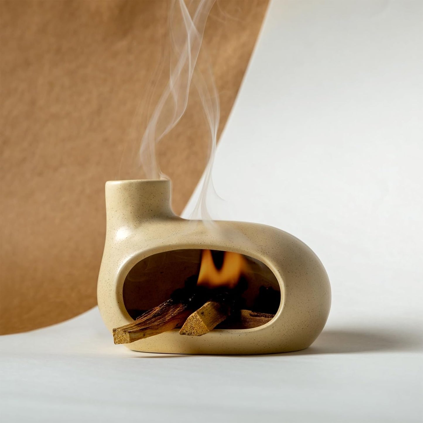 MOUGIGI Terracotta Palo Santo Holder - Modern Chiminea Incense Burner for Yoga, Meditation, and Energy Cleansing - Wood Sticks Dish, Sage Ash Catcher, Smudge Bowl, Cone Burner - Unique Meditation Gift