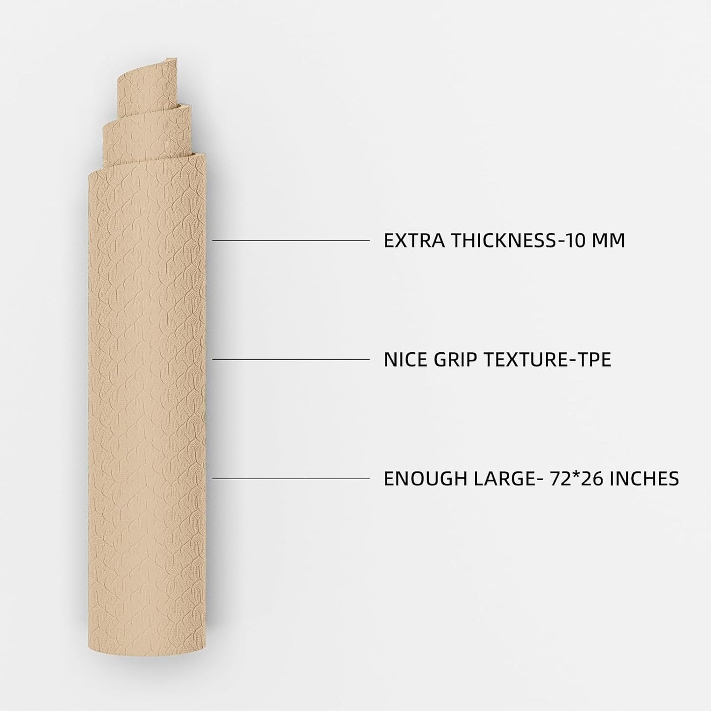 10 mm Yoga Mat 72"x26" TPE Non-Slip Exercise Mat 0.4" Thick, Easy-to-Carry Fitness Mat for Yoga, Pilates & Workout, Professional Mat, Made with Recyclable Material, Durable, Easy to Clean