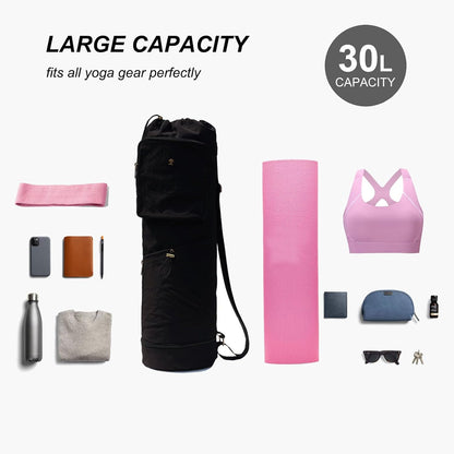 ESVAN Yoga Mat Bag with Multi Pockets Drawstring Yoga Mat Carrier Pilates Exercise Multi-Functional Storage Bag