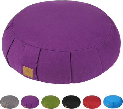 Round Zafu Meditation Cushion D=16" H=5.5" Zabuton Meditation Pillow Yoga Bolster Yoga Pillow Floor seat Zippered Organic Cotton Cover Natural Buckwheat kneeling pillow-Large