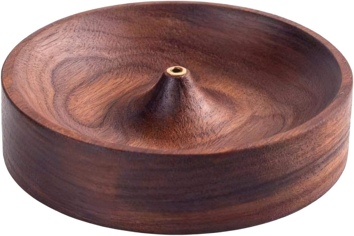 Incense Holder,Black Walnut Hand - Crafted Round Burner for Sticks with Ash Catcher,Perfect for Relaxation at Home, Yoga,Spa & as a Gift(3.5 * 3.5in)