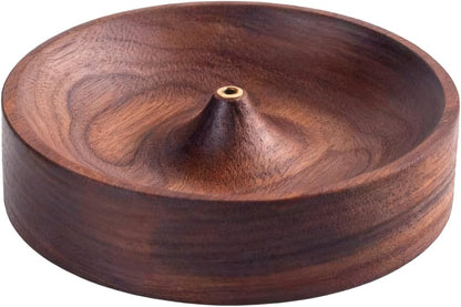 Incense Holder,Black Walnut Hand - Crafted Round Burner for Sticks with Ash Catcher,Perfect for Relaxation at Home, Yoga,Spa & as a Gift(3.5 * 3.5in)