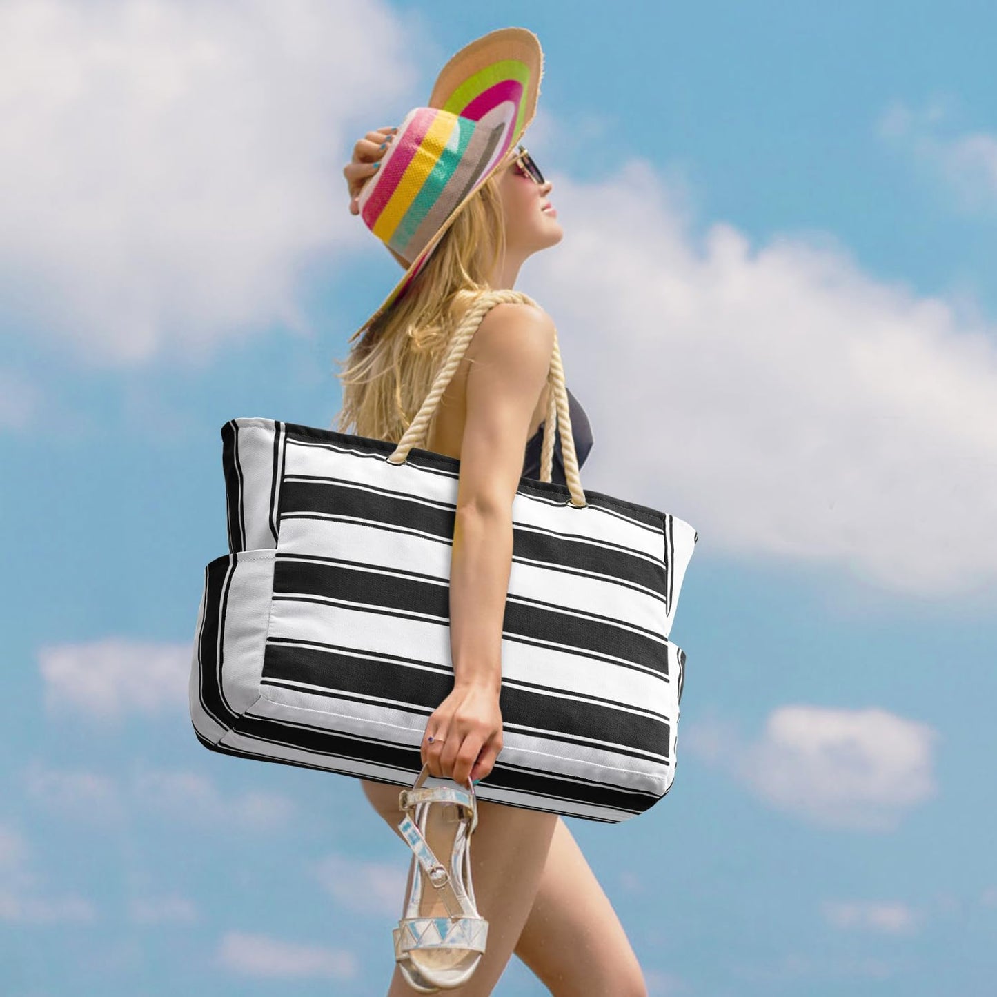 Becokan Beach Bags for Women Large Waterproof Beach Tote Bag Zipper Beach Bags Waterproof Sandproof Swim Pool Bag Large Tote