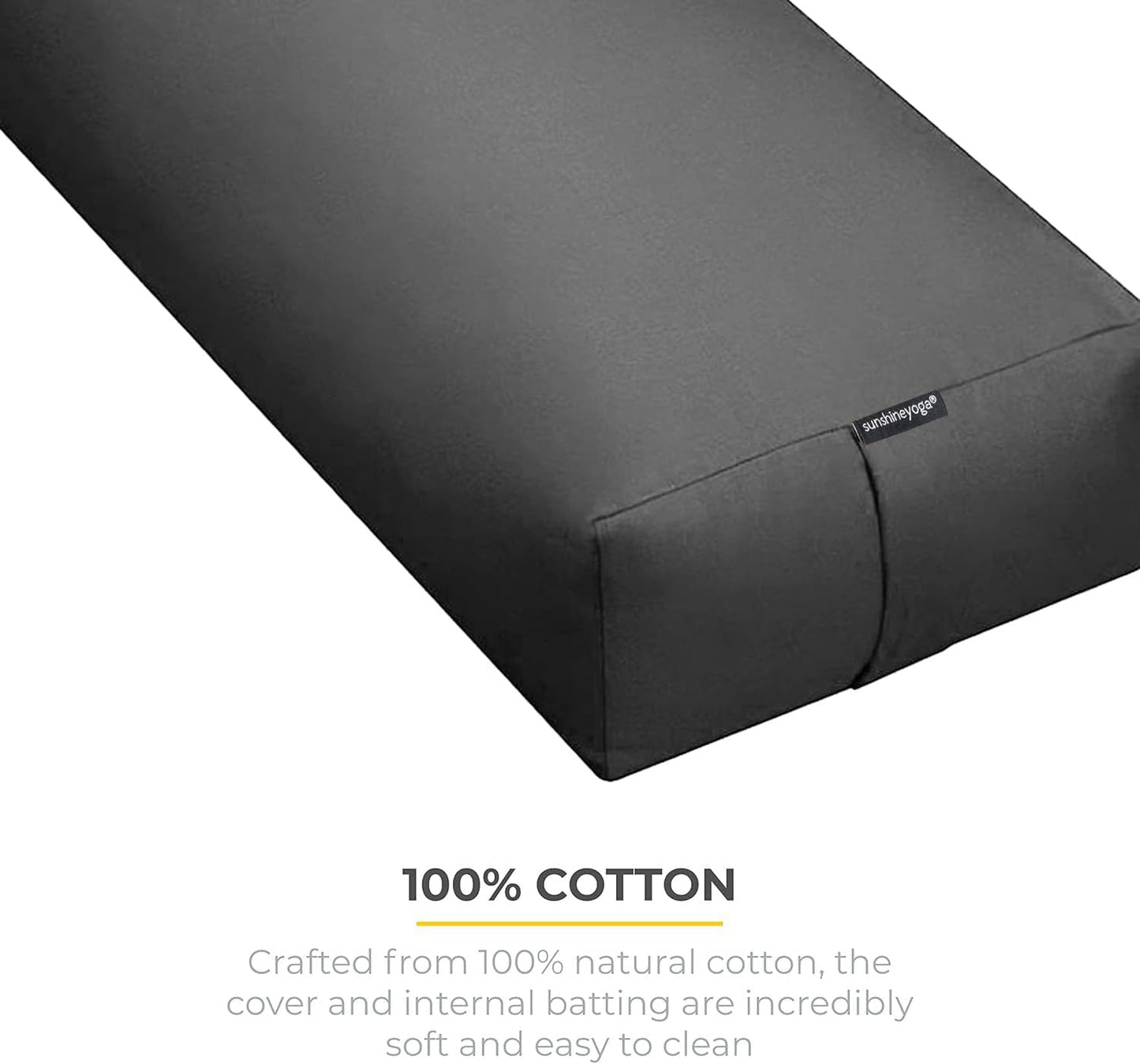 Extra Firm Large Yoga Bolster, 24" x 12" x 6" Cinched OR Zippered Yoga Pillow, Rectangular Cotton Cushion With Removable Cover for Studios, 1 Pack or 2 Pack