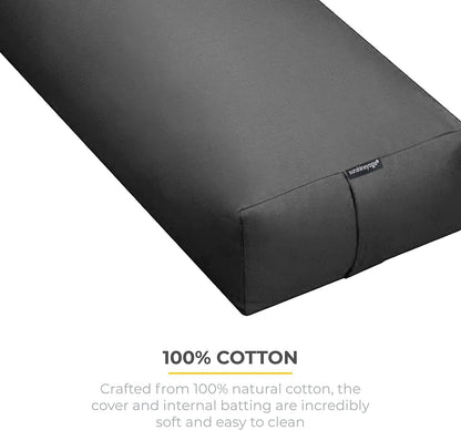 Extra Firm Large Yoga Bolster, 24" x 12" x 6" Cinched OR Zippered Yoga Pillow, Rectangular Cotton Cushion With Removable Cover for Studios, 1 Pack or 2 Pack