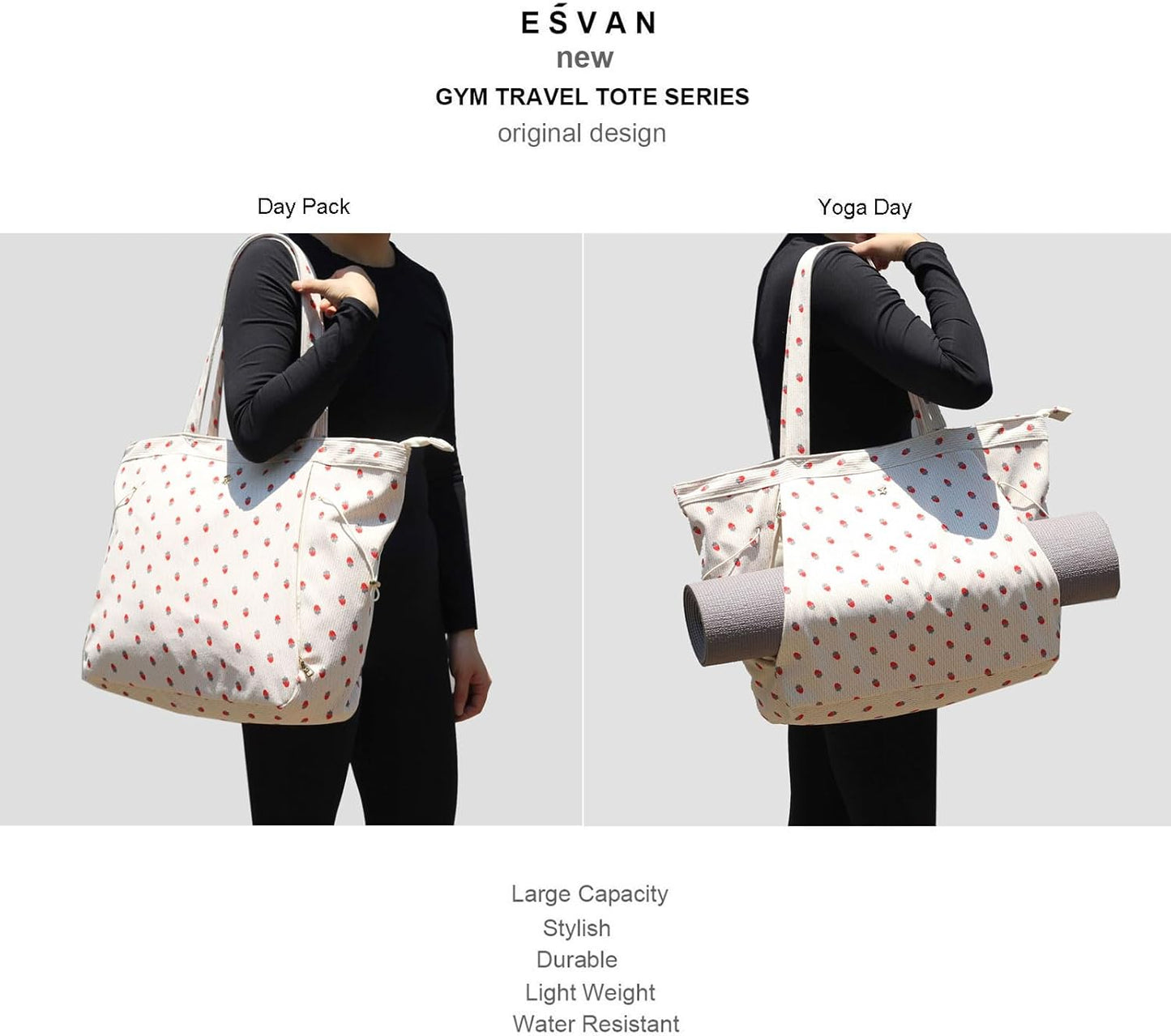 ESVAN Corduroy Yoga Tote Bag Gifts for Women Drawstring Yoga Mat Bag for Office Workout Travel Carryall Pilates Gym