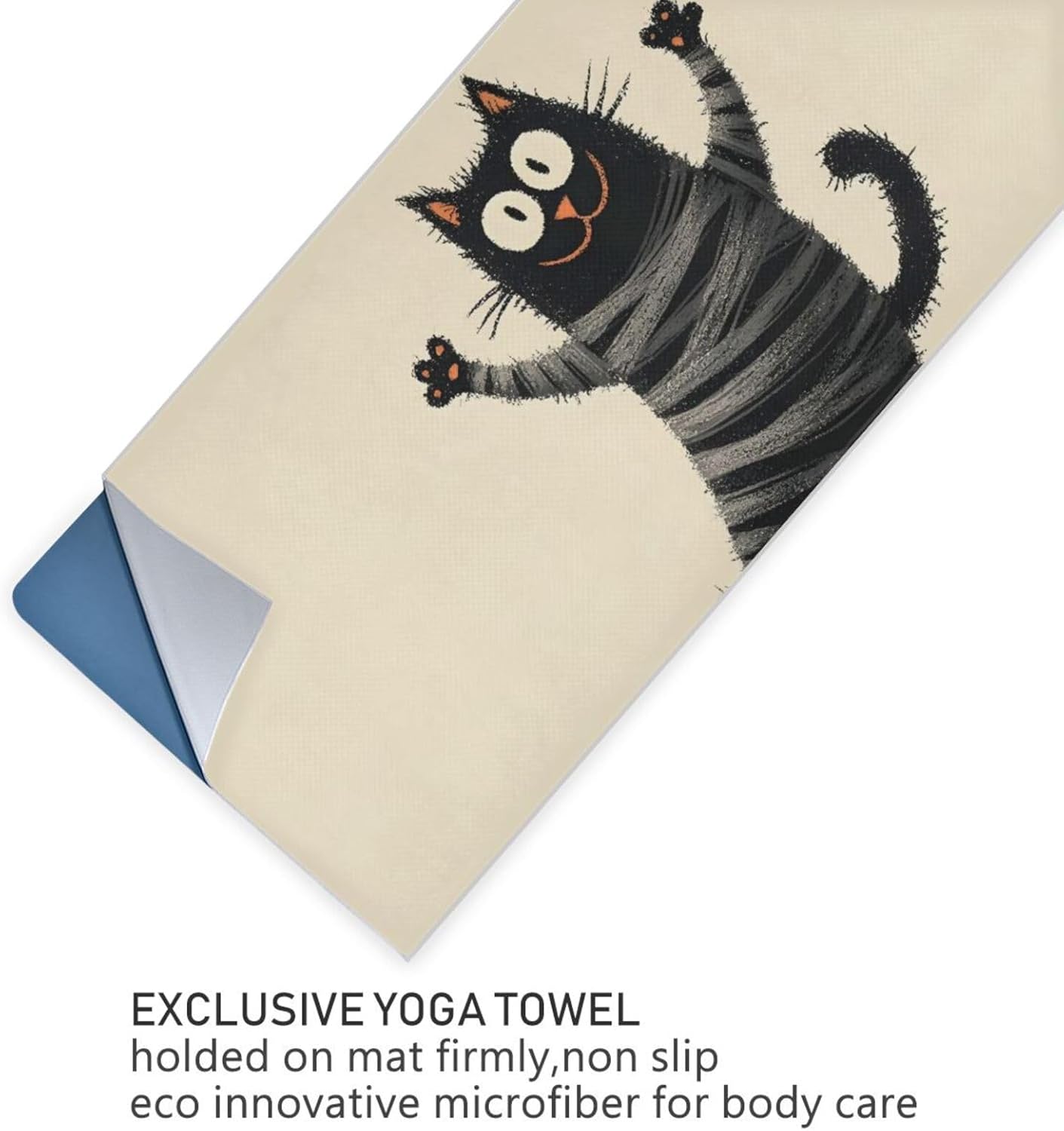 Hot Yoga Towel Cat Fun – Stylish, Non-Slip, Grip Dots, Super Absorbent, 27" x 73" - Yoga Mat Towels for Exercise, Fitness