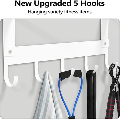 LSK Yoga Mat Holder Wall Mount, Black Yoga Mats Storage Rack, Home Gym Storage with Metal Floating Shelf for Storing Fitness, Yoga Mat Rack with 5 Hooks for Hanging Foam Rollers and Resistance Bands