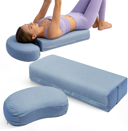 2 PCS Yoga Bolster Pillow, Rectangular Yoga Bolster Meditation Cushion with Removable Cover, The Head Pillows for Various Yoga Poses