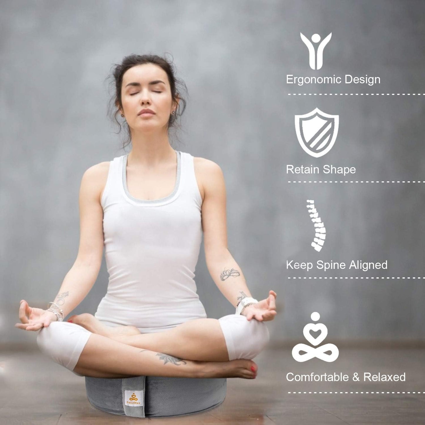 Embroidered Meditation Pillow D=16" H=5.5" Round Velvet Meditation Cushion Yoga Bolster Floor Pouf Zafu Natural Buckwheat hulls Sitting on Floor Removable Organic Cotton Cover Large Kneeling Pillow