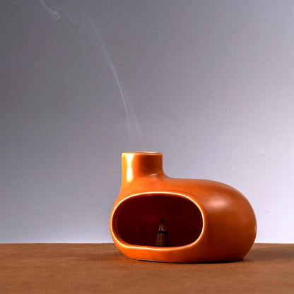 MOUGIGI Terracotta Palo Santo Holder - Modern Chiminea Incense Burner for Yoga, Meditation, and Energy Cleansing - Wood Sticks Dish, Sage Ash Catcher, Smudge Bowl, Cone Burner - Unique Meditation Gift