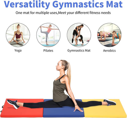 BLKMTY Gymnastics Mats - 2'x6' Folding Exercise & Yoga Mat with Carrying Handles for Kids' Tumbling & Home Gym