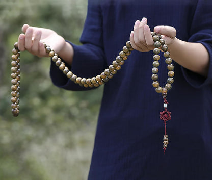 Natural Green Sandalwood 108 Mala Bead Necklace Buddhist Prayer Beads for Meditation or Yoga
