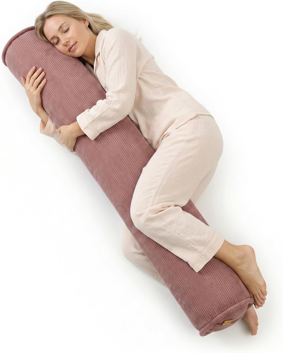 Corduroy Body Pillow, Round Bolster Cylinder Pillow for Adults, Soft Long Support Pillow for Bed & Sofa, Removable Washable Cover,59 x 7.87 Inches,Peacock Blue