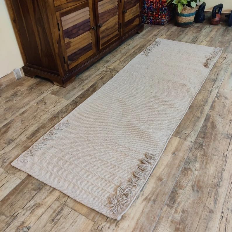 Jaipur art & Rugs Organic Cotton Yoga Mat - Eco-Friendly Hand-Woven Rug - Non Slip & Thick (24”x72”x5mm) for Everyday Fitness at Home - Comfortable Extra-Long
