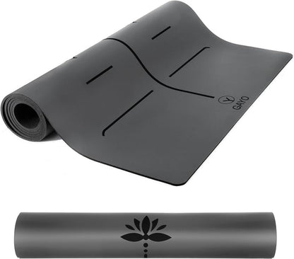 Y O Gayo Eco Balance Yoga Mat with Carry Strap – Superior Grip, Non-Slip, Durable & Lightweight, Sustainable Natural Rubber Mat with Alignment Lines