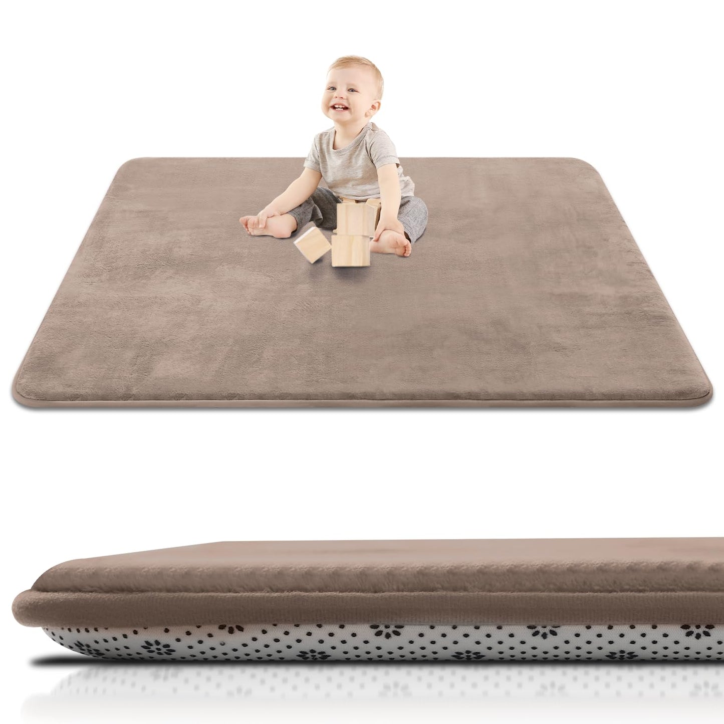 Large Thick Baby Play Mat for Floor,Padded Foam 59x79 Playpen Mat,Soft Support&Plush Feel Nursery Kids Rug,Non Slip for Toddler,Infants,Kids Playroom,Yoga,Baby Crawling,Tummy Time (Light Grey)