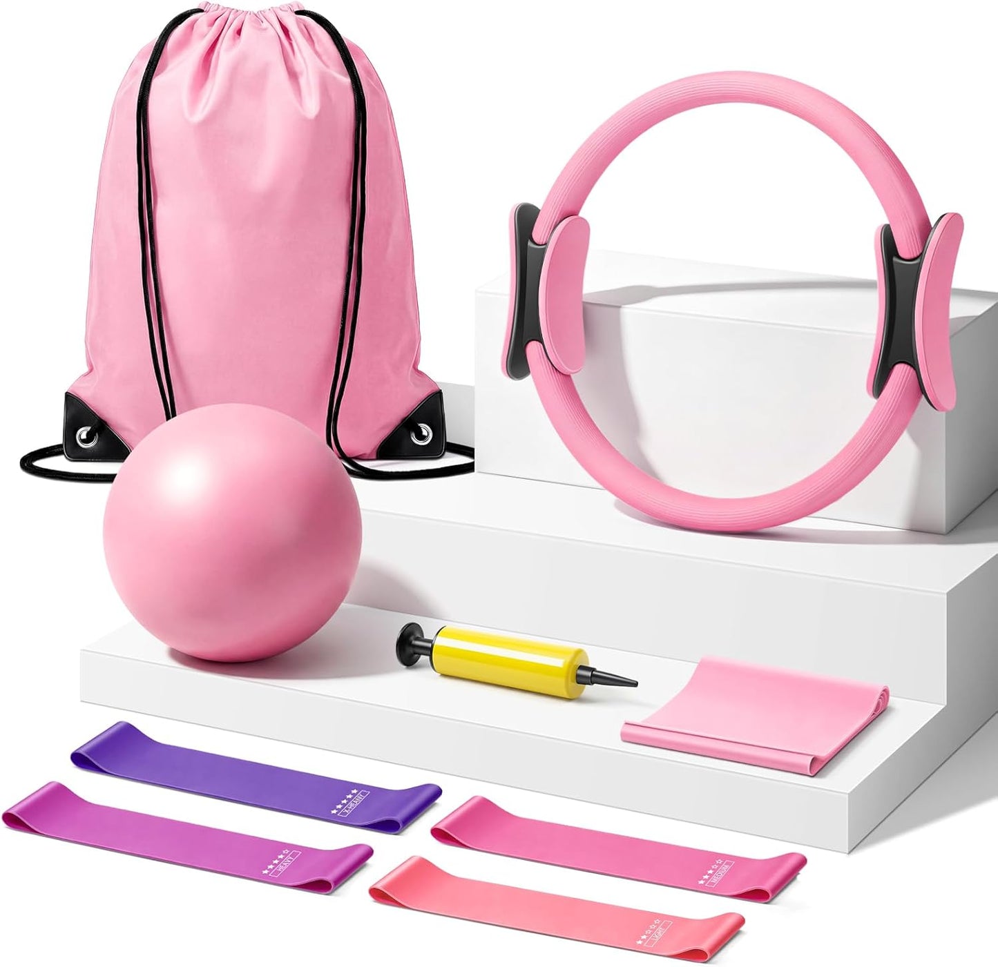 Pilates Kit for Home Workout: Pilates Equipment Ring and Ball Set for Women with Resistant Loops, Stretch Band & Storage Bag - Essentials Pilates Accessories Kit for Beginners Full Body Workouts