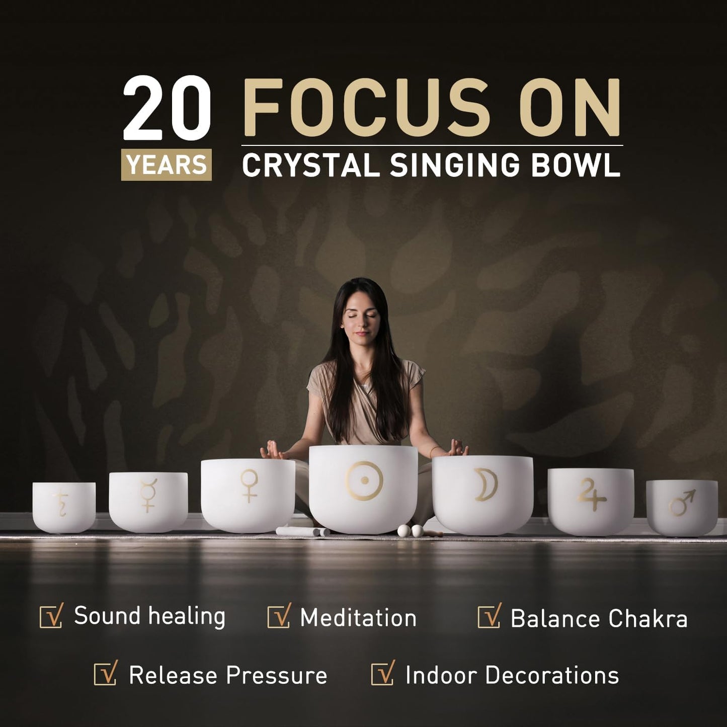 CVNC 432HZ 6-12 Inch Set of 7 PCS Aria Gradient Design Frosted Quartz Crystal Singing Bowls with 2 PCS Carry Case Bag for Sound Healing and Therapy Meditation
