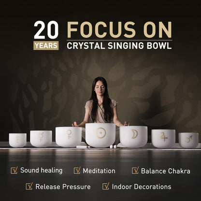 CVNC 432HZ 6-12 Inch Set of 7 PCS Aria Gradient Design Frosted Quartz Crystal Singing Bowls with 2 PCS Carry Case Bag for Sound Healing and Therapy Meditation