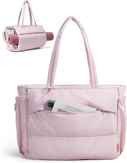 BAGSMART Yoga Tote Bag for Women with Knotted Handle, Lightweight Pilates Bag with Yoga Mat Holder, Gym Bag for Work Travel