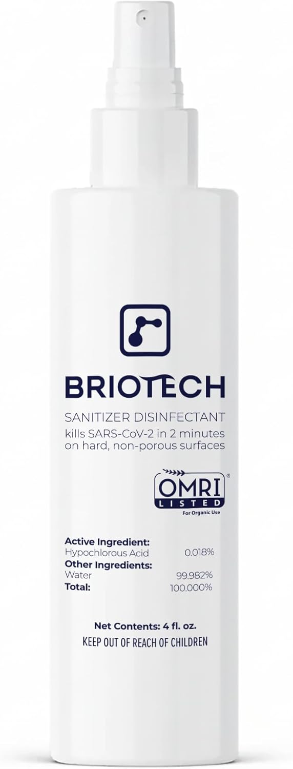 BRIOTECH Sanitizer Disinfectant Hypochlorous Spray, Kill 99.99% of Viruses & Bacteria, Control Mold, Eliminate Odor, Gentle for Nursery & Play Rooms, Food Contact Surface Sanitizer, 32 fl oz