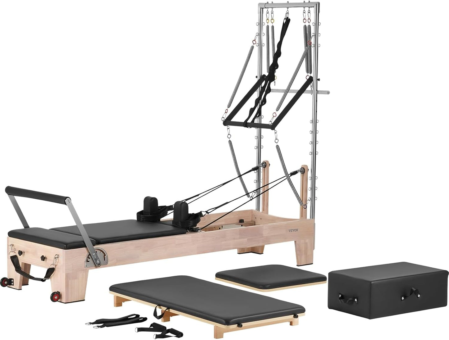 VEVOR Pilates Reformer, Reformer Pilates Machine with Cadillac Trapeze Table or Tower & Mat, Pilates Equipment for Home Workout and Studio, Includes Jump Board，Sitting Box