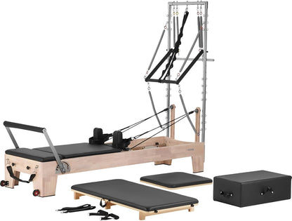 VEVOR Pilates Reformer, Reformer Pilates Machine with Cadillac Trapeze Table or Tower & Mat, Pilates Equipment for Home Workout and Studio, Includes Jump Board，Sitting Box